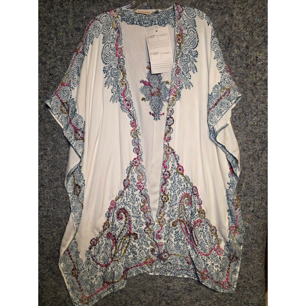 963 Soft Surroundings Womens White Paisley Embroidered Kimono Wrap S/M New